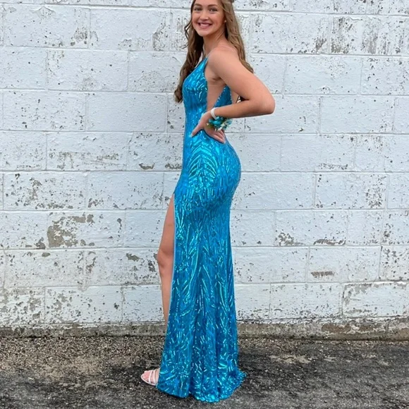 Dresses | Blue Sequin Prom Dress | Poshmark